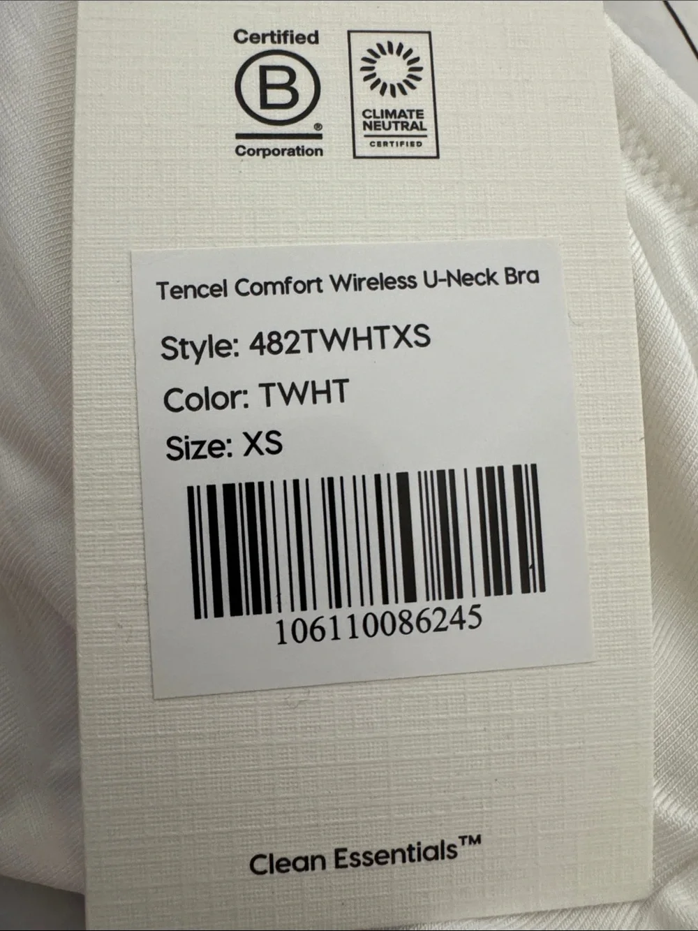 MATE The Label Tencel Wireless U-Neck Bra White Size M NWT